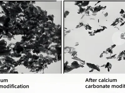 Microscopic image of calcium carbonate before and after modification